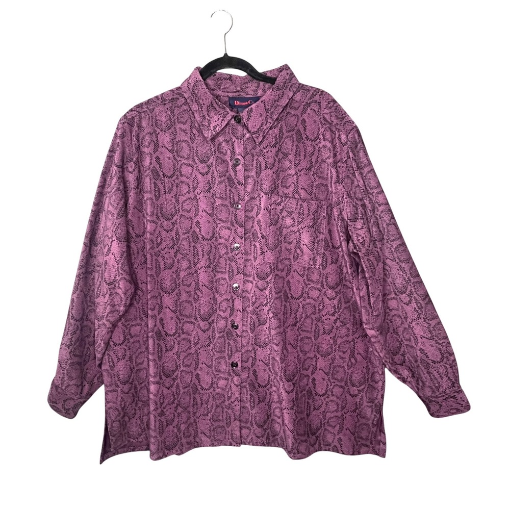 DenimCo Purple Snakeskin Oversized Shirt Women 2X L/S Mobwife Office Goth Grunge